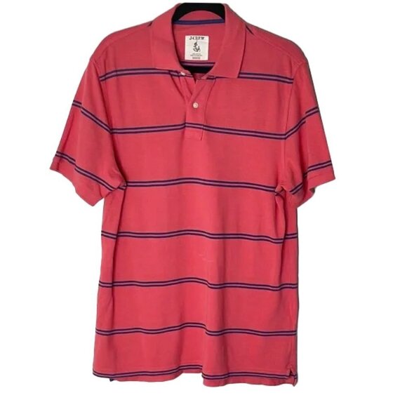 ❤️ J. CREW Salmon and Blue Striped Outdoor Polo Size M - Picture 1 of 5